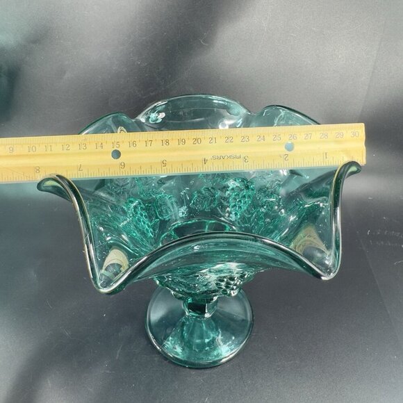 Westmoreland Laurel Green Paneled Grape Pedestal Compote Bowl Dish W Sticker VTG - Picture 4 of 14